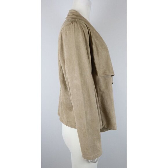 WOMEN'S BEIGE FAUX SUEDE OPEN FRONT JACKET - CHRISTOPHER & BANKS - SIZE L - Picture 5 of 12
